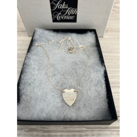 Gucci Silver Engraved Heart Trademark Necklace - Picture 5 of 9